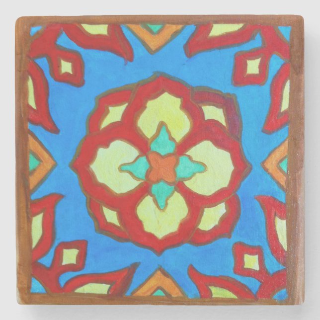 Santa Catalina Island Tile Magnet on Marble Lotus Stone Coaster (Front)