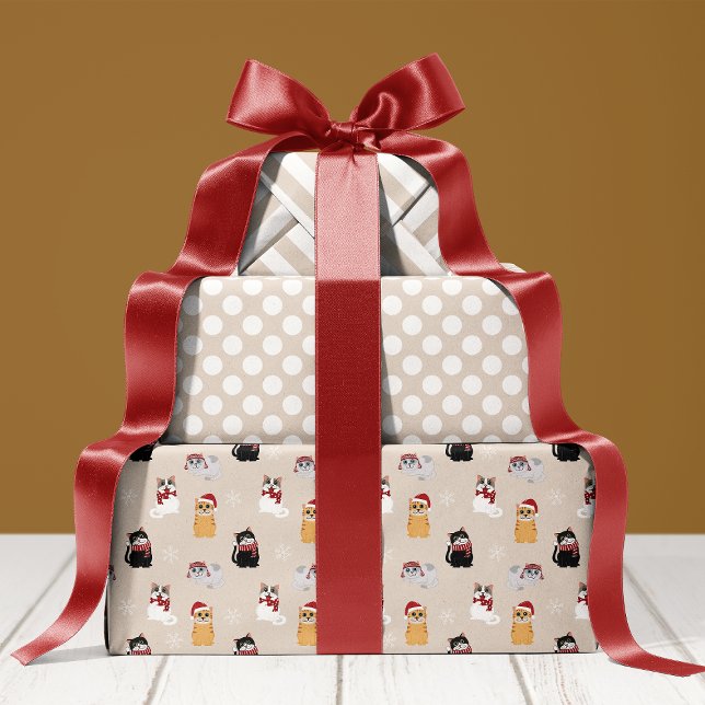 Santa Cats Cute Pet Kitty Christmas Pattern Wrapping Paper Sheet (Creator Uploaded)