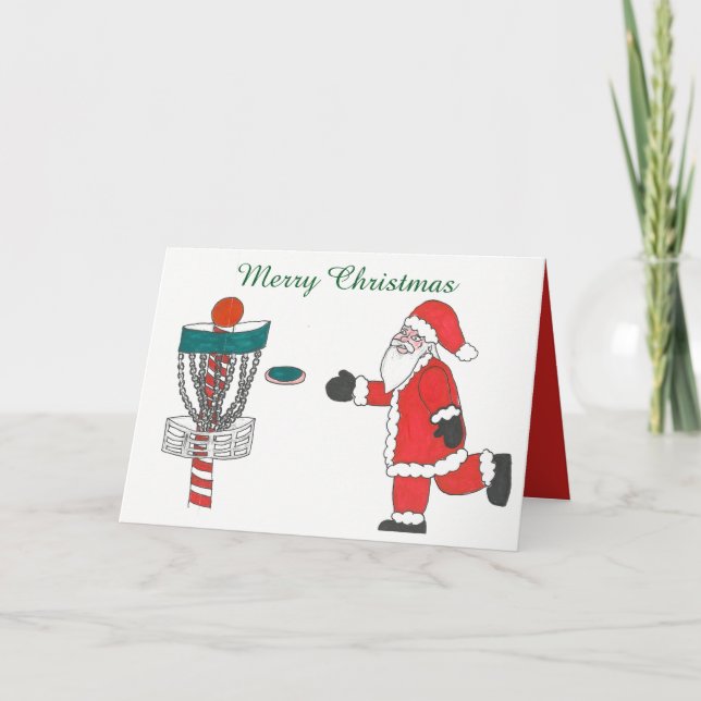 Santa Cause playing disc golf Christmas card (Front)
