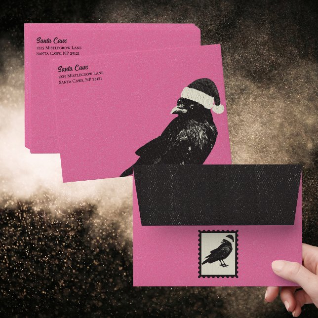 Santa Caws Pink and Black Gothic Holiday Envelope (Creator Uploaded)