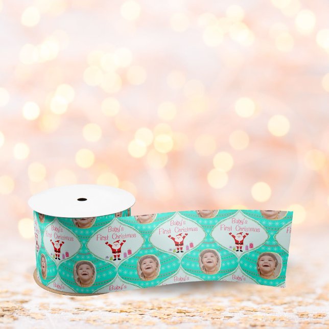 Santa Celebrates Baby's First Christmas Photo Satin Ribbon (Creator Uploaded)