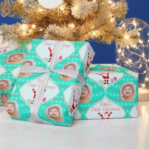 Santa Celebrates Baby's First Christmas Photo Wrapping Paper