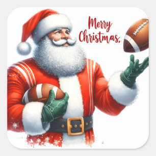Santa Celebrates Christmas With Football Square Sticker