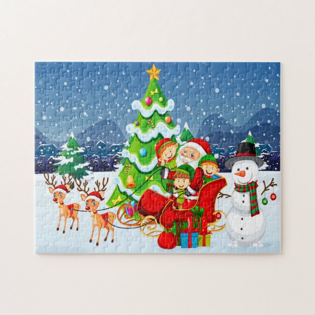 Santa Celebrates Christmas with Kids Jigsaw Puzzle (Horizontal)