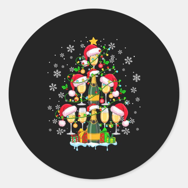 Santa Champagnes As Christmas Tree Matching Drinke Classic Round Sticker (Front)