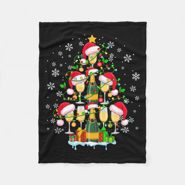 Santa Champagnes As Christmas Tree Matching Drinke Fleece Blanket (Front)