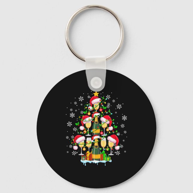 Santa Champagnes As Christmas Tree Matching Drinke Key Ring (Front)