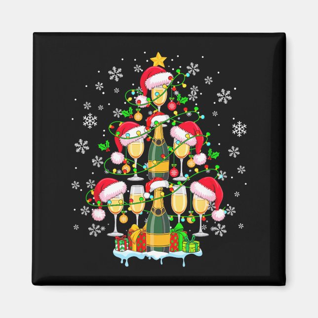 Santa Champagnes As Christmas Tree Matching Drinke Magnet (Front)