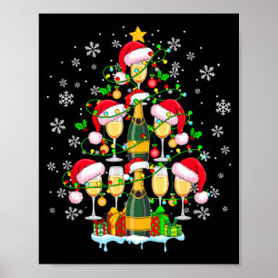 Santa Champagnes As Christmas Tree Matching Drinke Poster