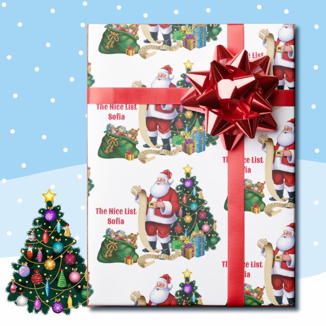 Santa Checking His List Personalise Child's Name Wrapping Paper (Creator Uploaded)