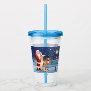Santa Checking His List Reindeer Christmas Acrylic Tumbler