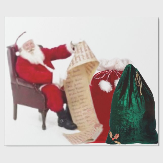 Santa Checking His List Wrapping Paper (Flat)