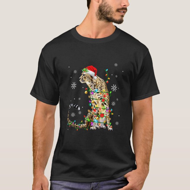Santa Cheetah Christmas Tree Light Pajama Dog X-Ma T-Shirt (Front)
