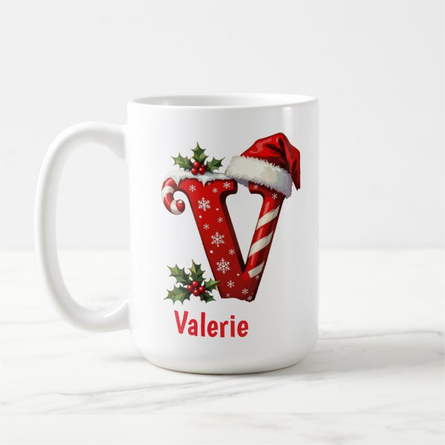 Santa chic Monogram initial V merry Christmas  Coffee Mug (Left)