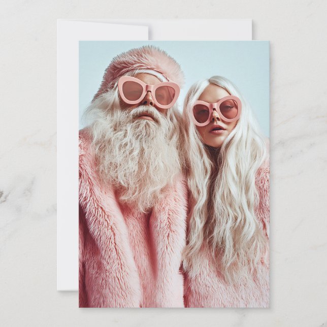 Santa Chic Mr. & Mrs. Claus Turn Heads at Festival Holiday Card (Front)