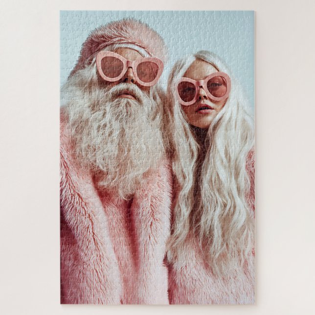 Santa Chic Mr. & Mrs. Claus Turn Heads at Festival Jigsaw Puzzle (Vertical)