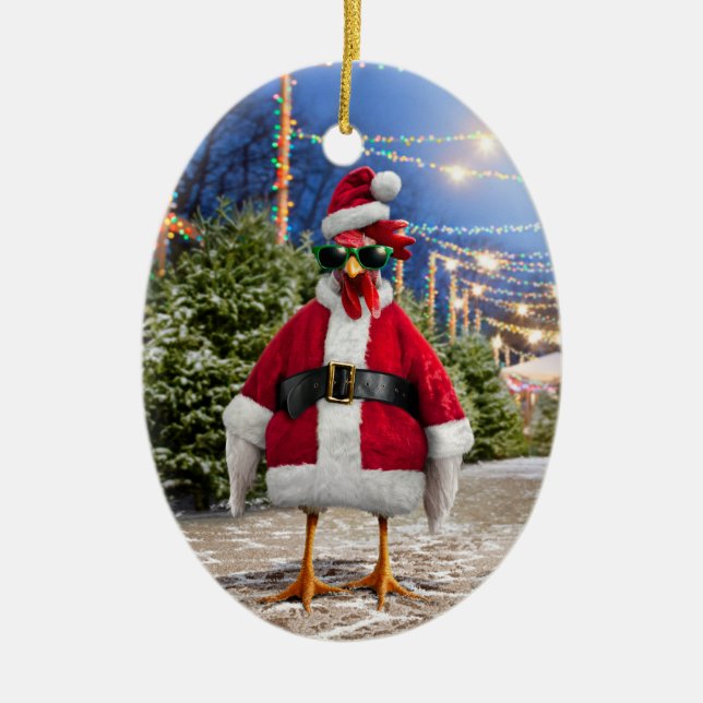 Santa Chicken Ceramic Tree Decoration (Front)