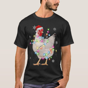 Santa Chicken Christmas Lights Farmer Xmas Chicken T-Shirt