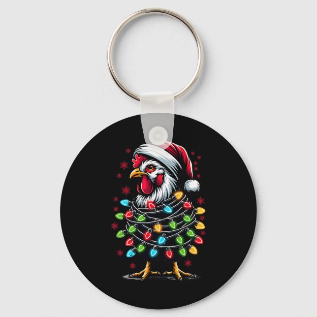 Santa Chicken Christmas Lights Funny Xmas Chicken  Key Ring (Front)