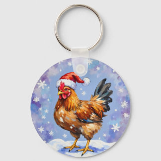 Santa Chicken Key Ring