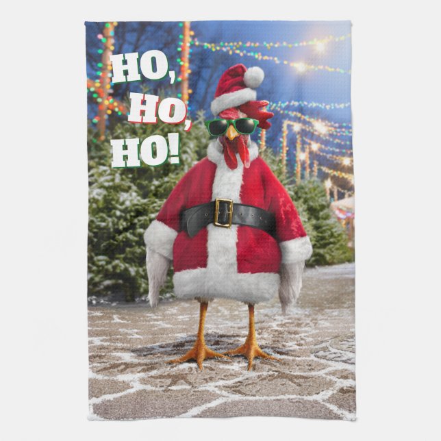 Santa Chicken Tea Towel (Vertical)