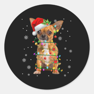 Santa Chihuahua Christmas Lights Xmas Dog Lover Me Classic Round Sticker