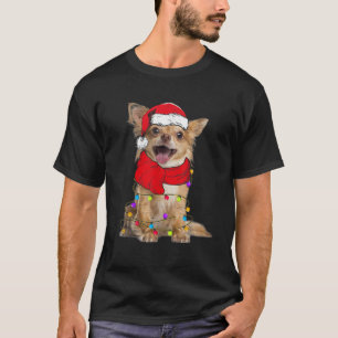 Santa Chihuahua Dog Christmas Tree Lights Xmas  T-Shirt