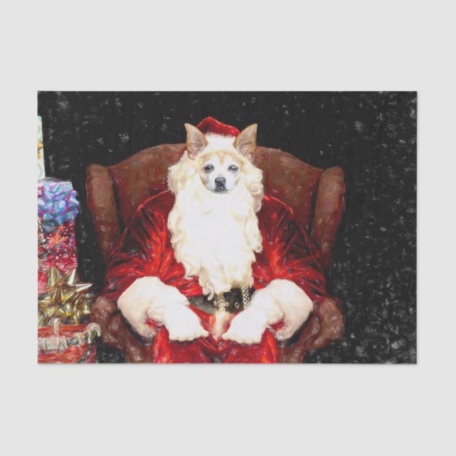 Santa Chihuahua Dog Red Funny Christmas Holiday Tissue Paper (Front)
