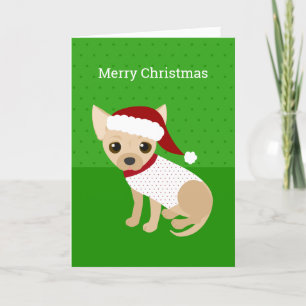 Santa Chihuahua Green Holiday Card