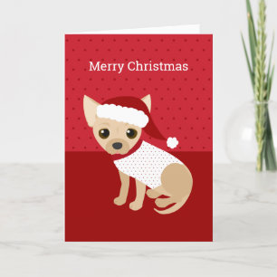 Santa Chihuahua Red Holiday Card