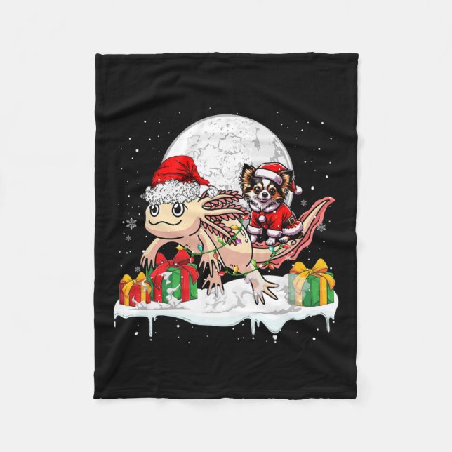 Santa Chihuahua Riding Axolotl Christmas Owner Kid Fleece Blanket (Front)