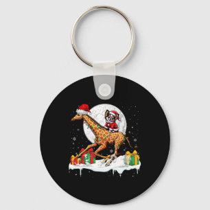 Santa Chihuahua Riding Giraffe Christmas Owner Kid Key Ring