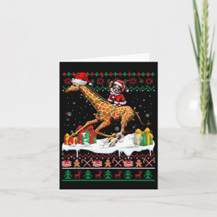 Santa Chihuahua Riding Giraffe Christmas Sweater L Card
