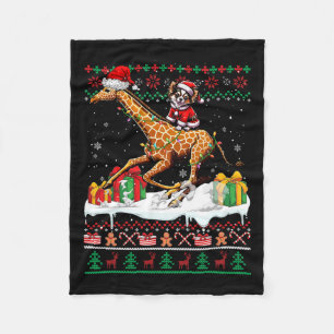 Santa Chihuahua Riding Giraffe Christmas Sweater L Fleece Blanket