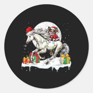 Santa Chihuahua Riding Horse Christmas Owner Kids Classic Round Sticker
