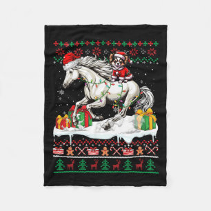 Santa Chihuahua Riding Horse Christmas Sweater Lov Fleece Blanket