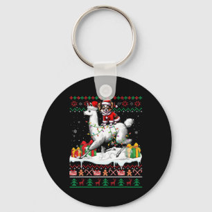 Santa Chihuahua Riding Llama Christmas Sweater Lov Key Ring