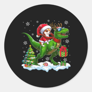 Santa Chihuahua Riding Reindeer T-rex Christmas Ki Classic Round Sticker