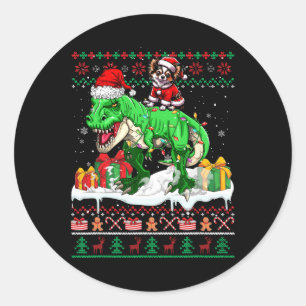 Santa Chihuahua Riding T-rex Christmas Sweater Lov Classic Round Sticker