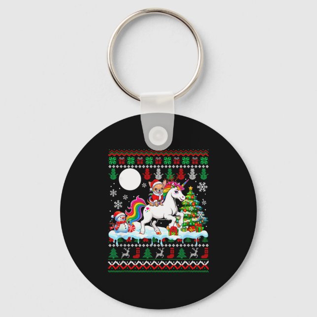 Santa Chihuahua Riding Unicorn Sweater Christmas O Key Ring (Front)