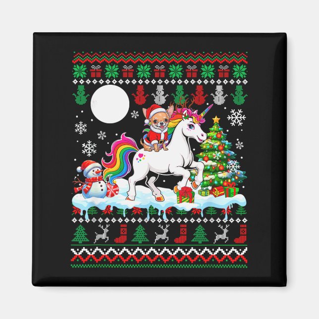 Santa Chihuahua Riding Unicorn Sweater Christmas O Magnet (Front)