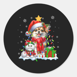 Santa Chihuahua With Elf Cat Christmas Lights Owne Classic Round Sticker