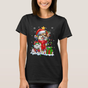 Santa Chihuahua With Elf Cat Christmas Lights Owne T-Shirt