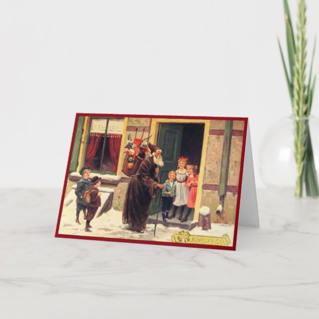 Santa & Children, Joyeux Noel Vintage Card (Front)