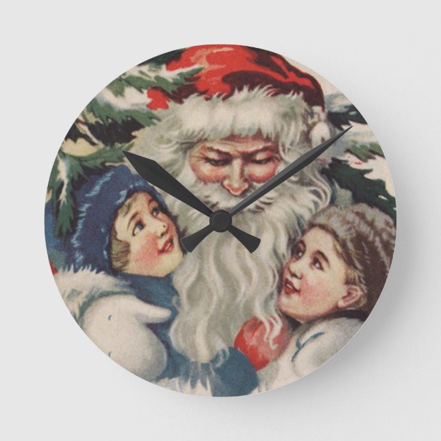 Santa Children Vintage Christmas Wall Clock (Front)