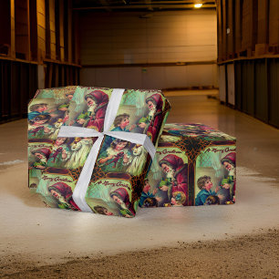  Santa Children Vintage Christmas Wrapping Paper