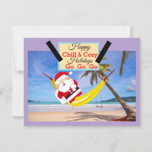 Santa chilling out hammock & palm trees postcard