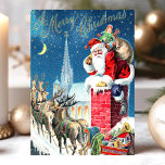 Santa Chimney Reindeer On Vintage Christmas Scene Holiday Postcard<br><div class="desc">Send festive greetings with this charming vintage Christmas postcard featuring Santa Claus atop a chimney with his reindeer and sleigh full of toys. The classic holiday scene, complete with a snowy background and "A Merry Christmas" text, evokes a nostalgic and heartwarming feeling. Perfect for sharing holiday cheer with friends and...</div>