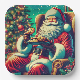 Santa Chocolate Chip Cookies Vintage Christmas Paper Plate