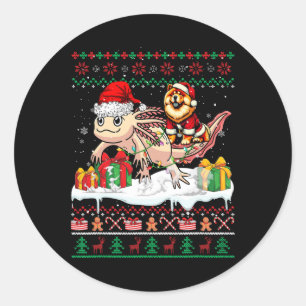 Santa Chow Chow Riding Axolotl Christmas Sweater L Classic Round Sticker
